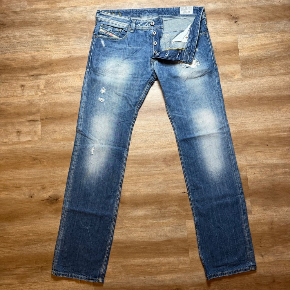 Diesel Safado Jeans Mens 32x32 Blue Distressed Slim Straight 008QL DNA Denim